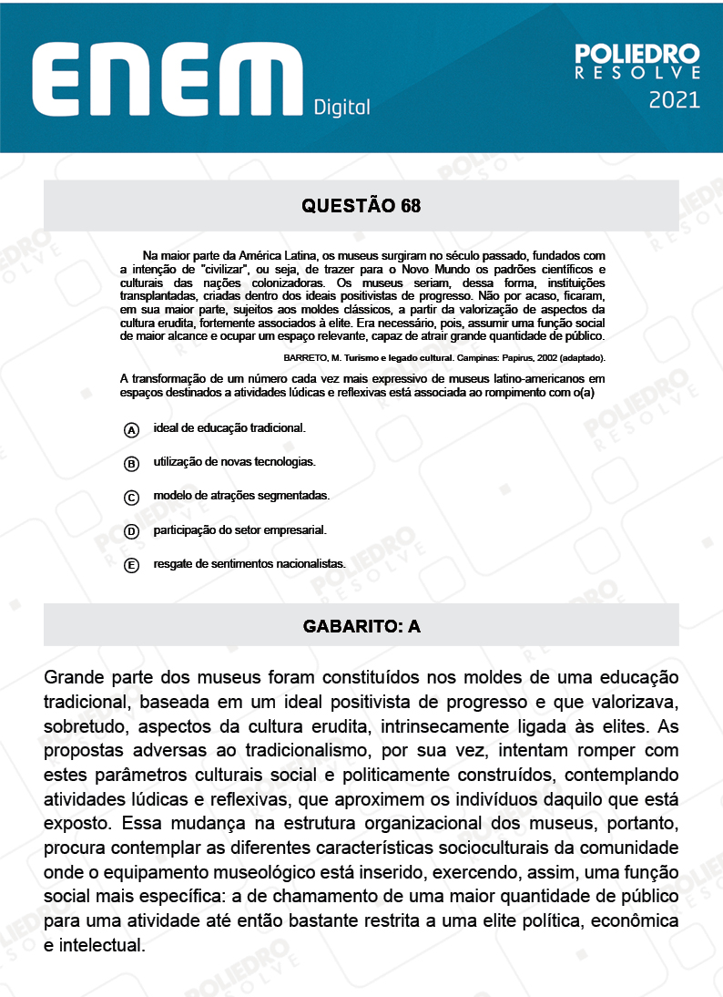 Questão 68 - 1º Dia - Prova Branca - Espanhol - ENEM DIGITAL 2020