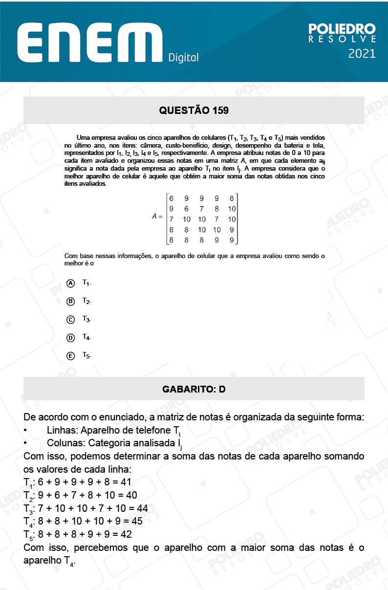 Questão 159 - 2º Dia - Prova Amarela - ENEM DIGITAL 2020