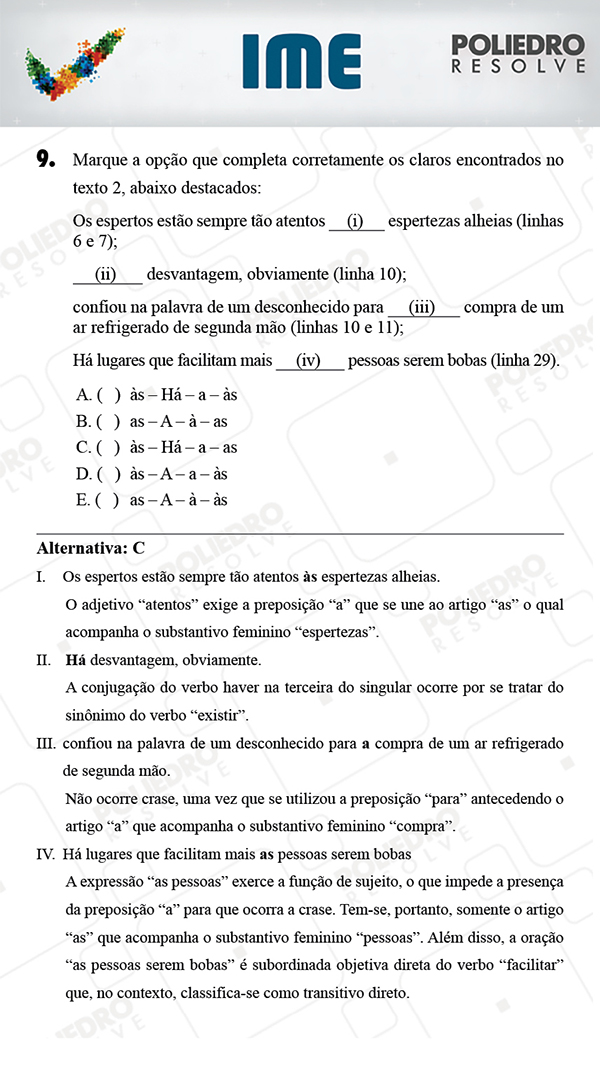 Questão 9 - Português / Inglês - IME 2018