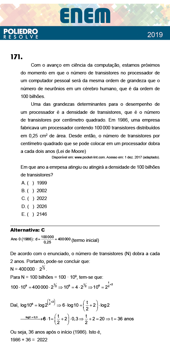 Questão 171 - 2º Dia - Prova AMARELA - ENEM 2018