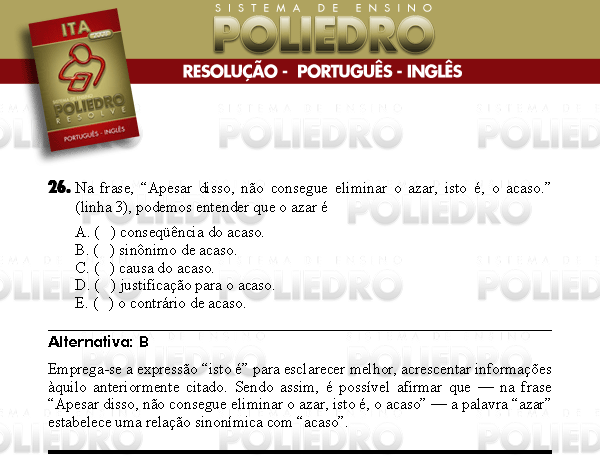 Questão 26 - Português e Inglês - ITA 2008