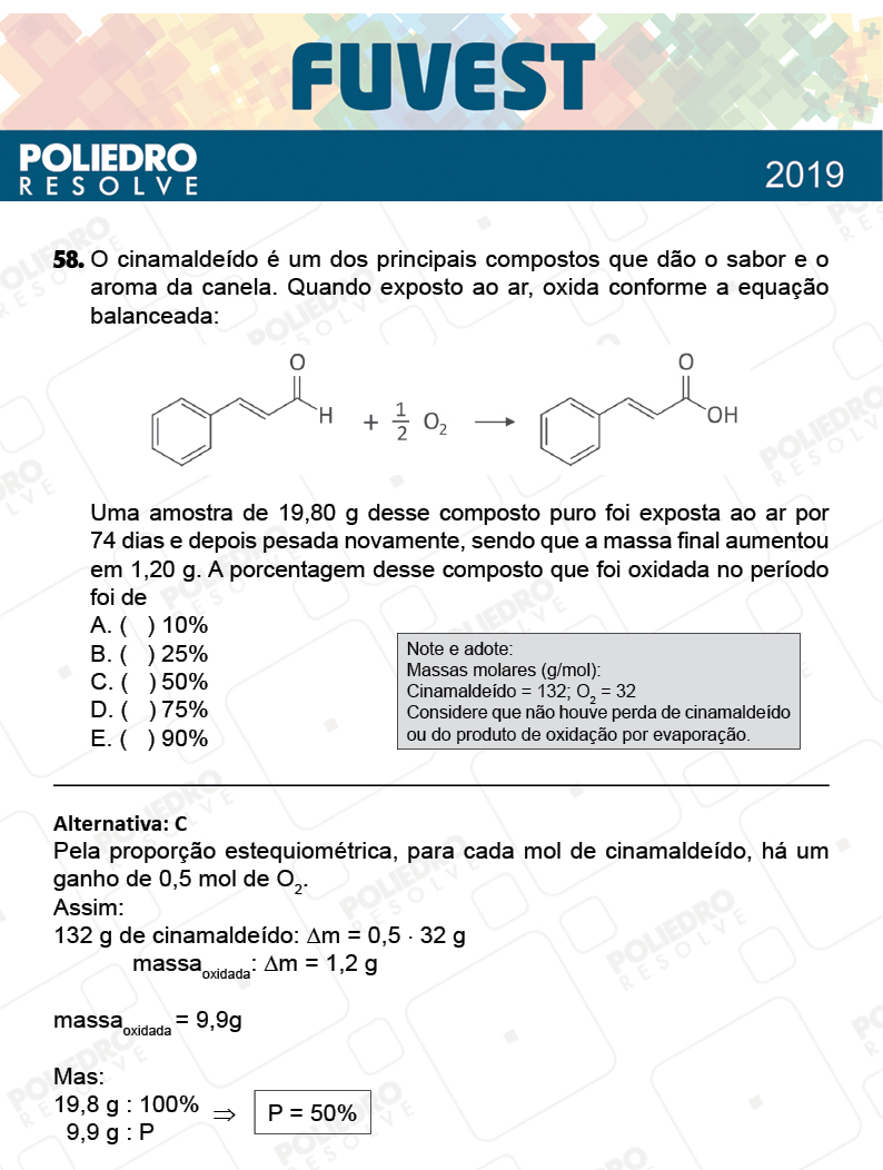 Questão 58 - 1ª Fase - Prova Z - FUVEST 2019