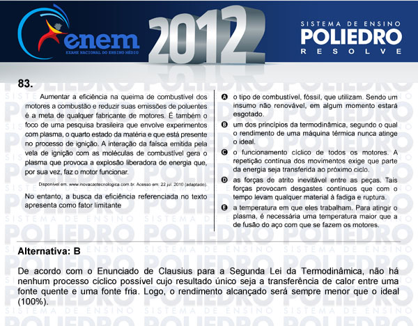 Questão 83 - Sábado (Prova azul) - ENEM 2012