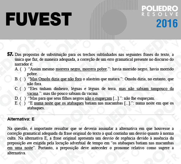 Questão 57 - 1ª Fase - FUVEST 2016