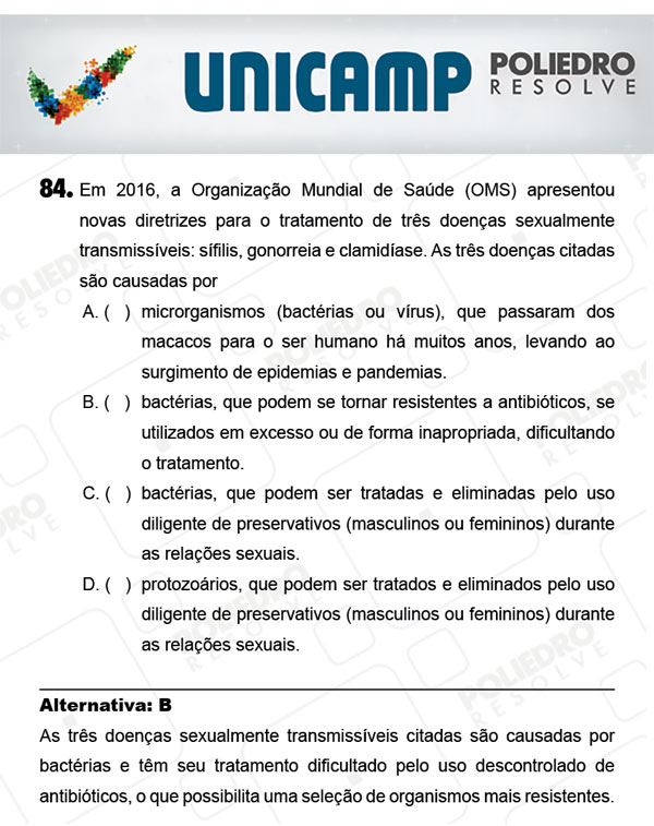 Questão 84 - 1ª Fase - PROVA Q - UNICAMP 2018