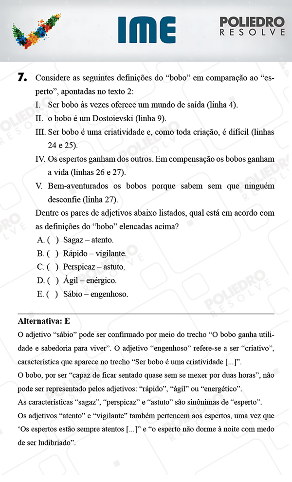 Questão 7 - Português / Inglês - IME 2018