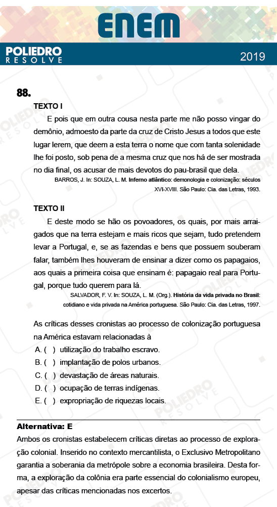 Questão 88 - 1º Dia - Prova AMARELA - ENEM 2018