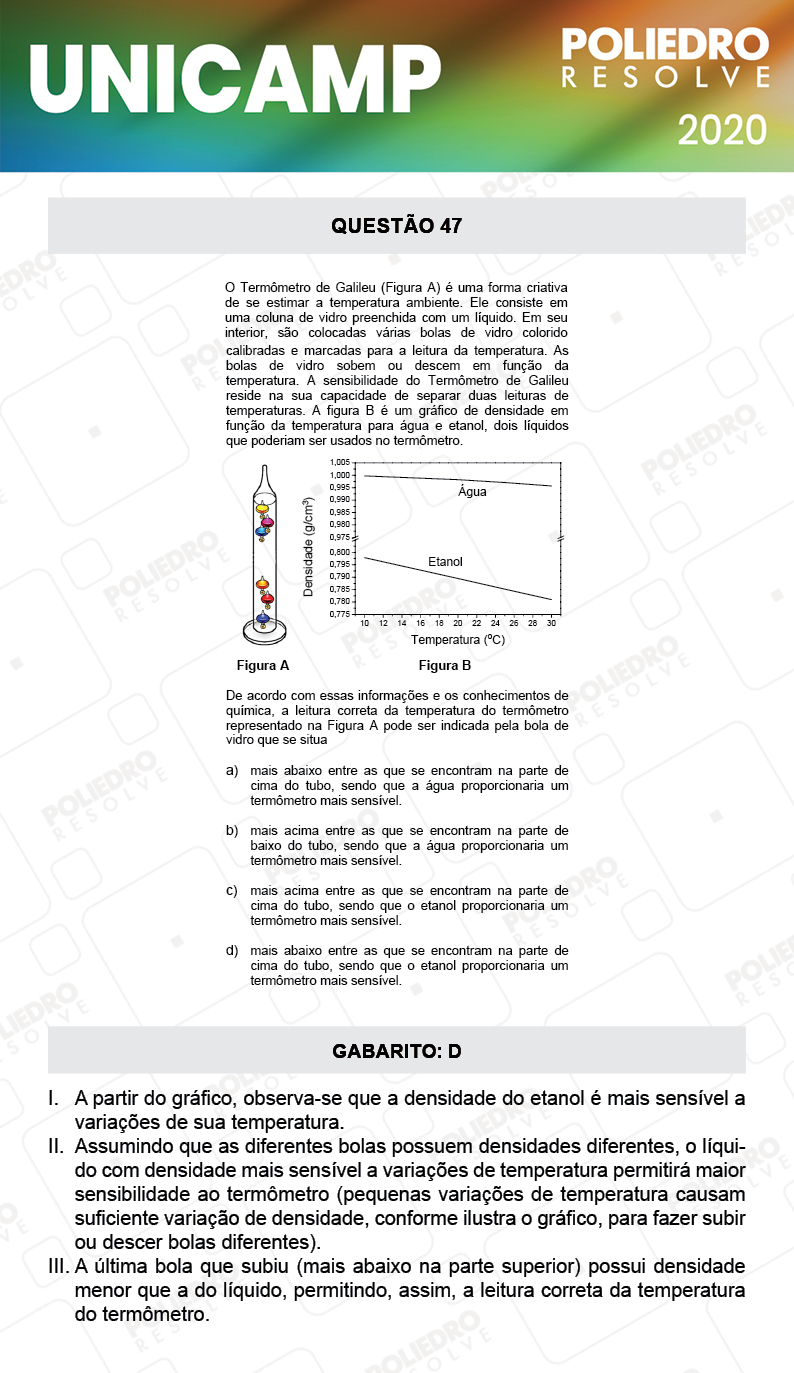 Questão 47 - 1ª Fase - Prova Q e X - UNICAMP 2020