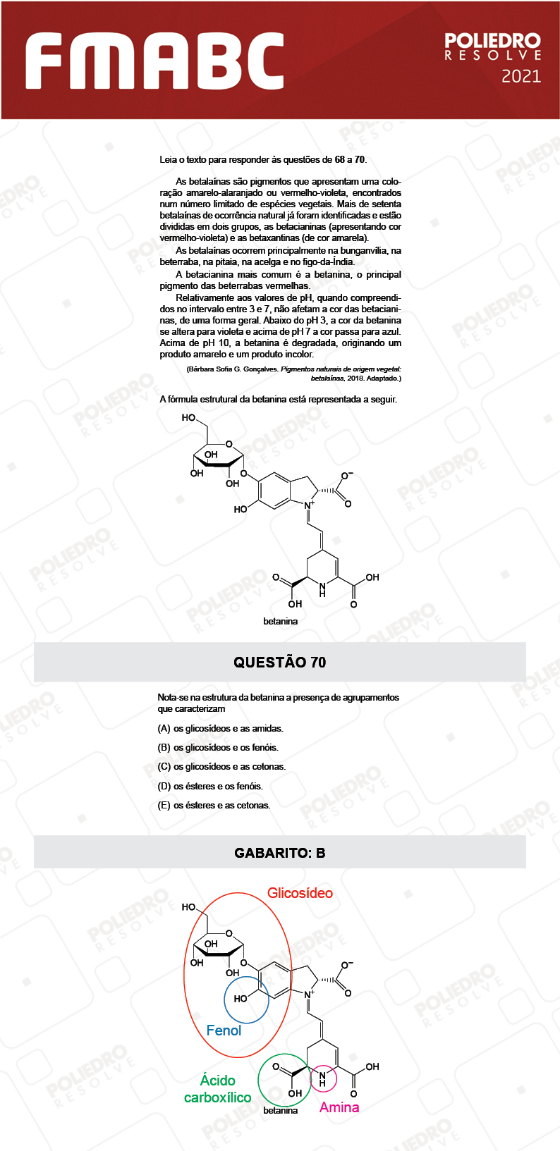 Questão 70 - Fase única - FMABC 2021