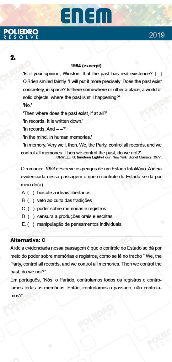 Questão 2 - 1º Dia - Prova BRANCA - ENEM 2018