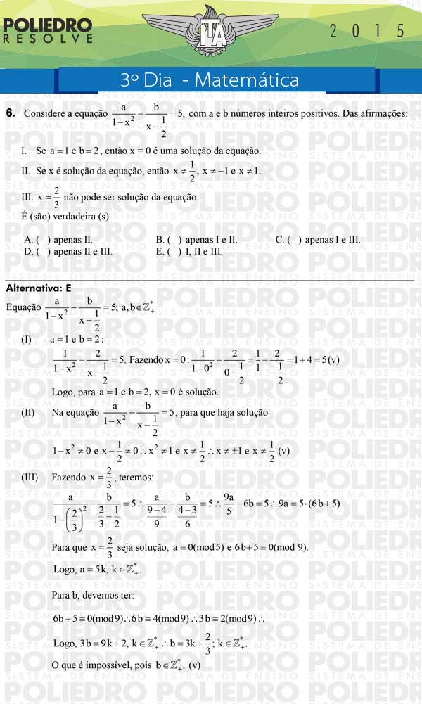 Questão 6 - Matemática - ITA 2015