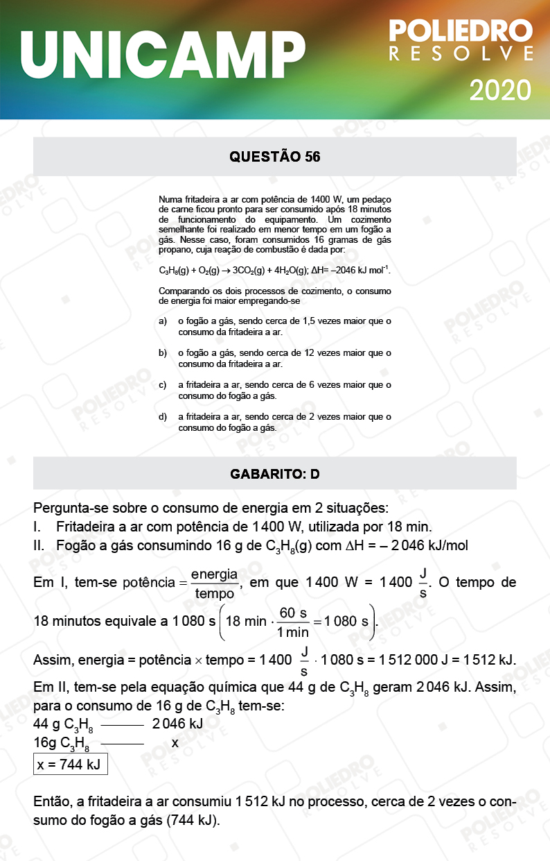 Questão 56 - 1ª Fase - Prova Q e X - UNICAMP 2020