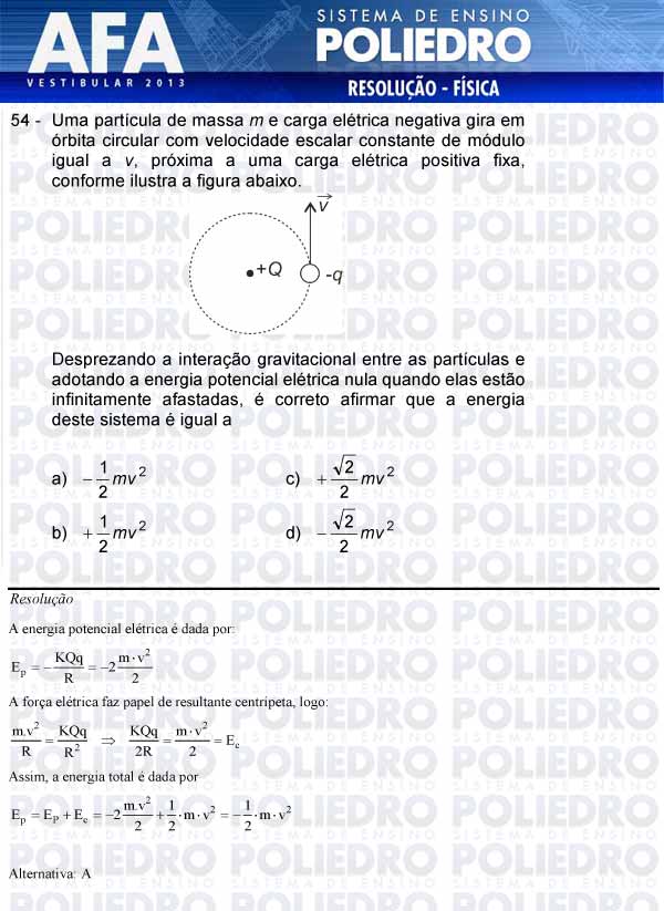 Questão 54 - Prova Modelo A - AFA 2013