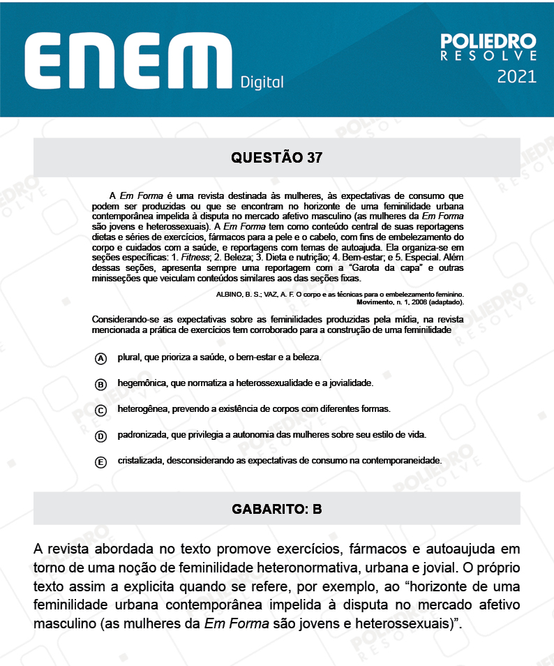 Questão 37 - 1º Dia - Prova Azul - Espanhol - ENEM DIGITAL 2020