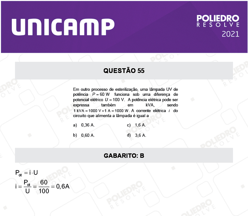 Questão 55 - 1ª Fase - 2º Dia - Q e Z - UNICAMP 2021