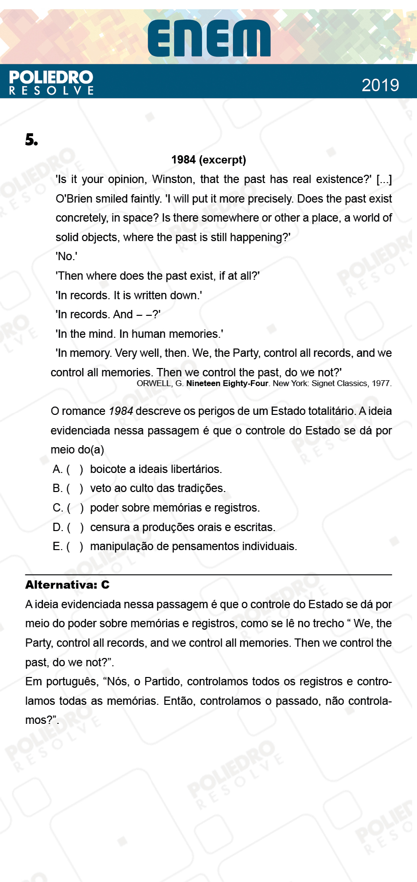 Questão 5 - 1º Dia - Prova AZUL - ENEM 2018