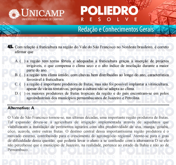 Questão 45 - 1ª Fase Versão Q-Z - UNICAMP 2011