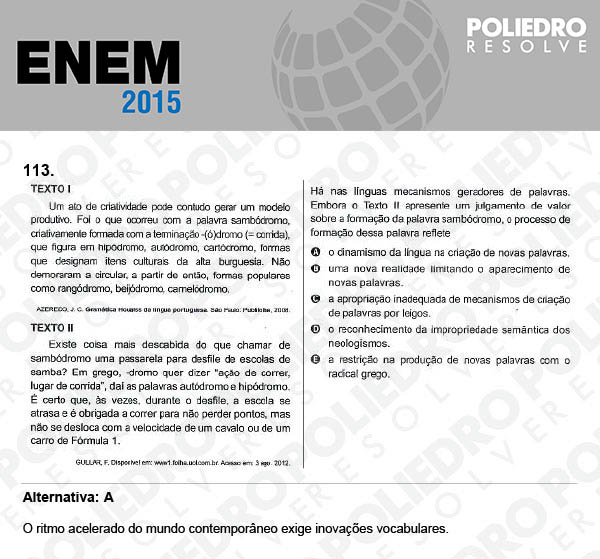 Questão 113 - Domingo (Prova Azul) - ENEM 2015