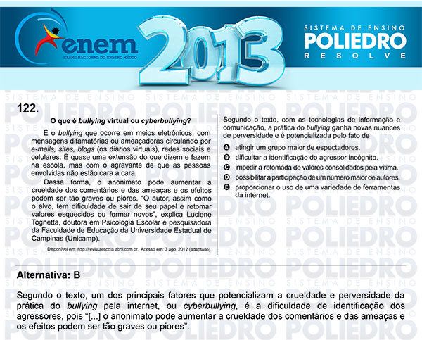 Questão 122 - Domingo (Prova Cinza) - ENEM 2013