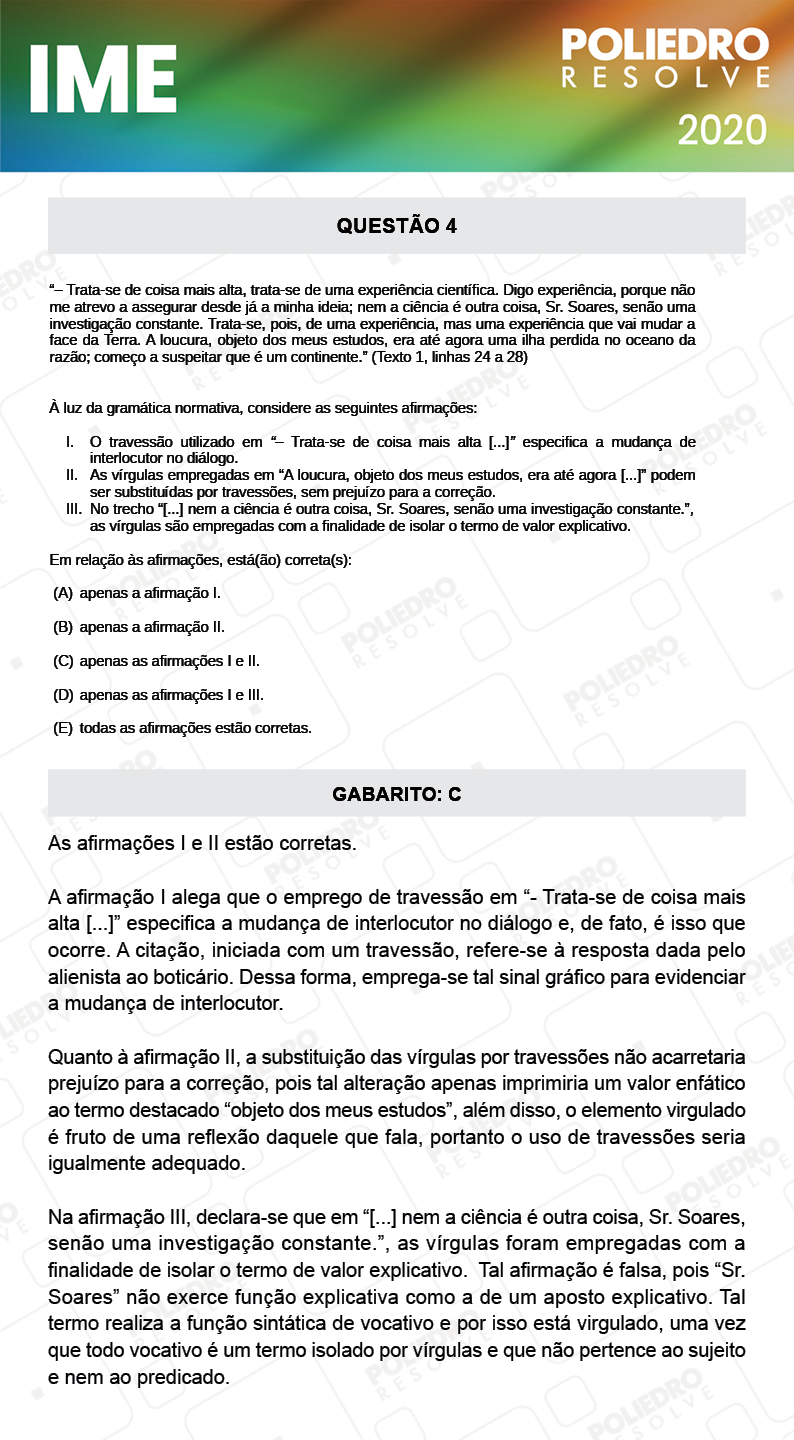 Questão 4 - 2ª Fase - Português/Inglês - IME 2020