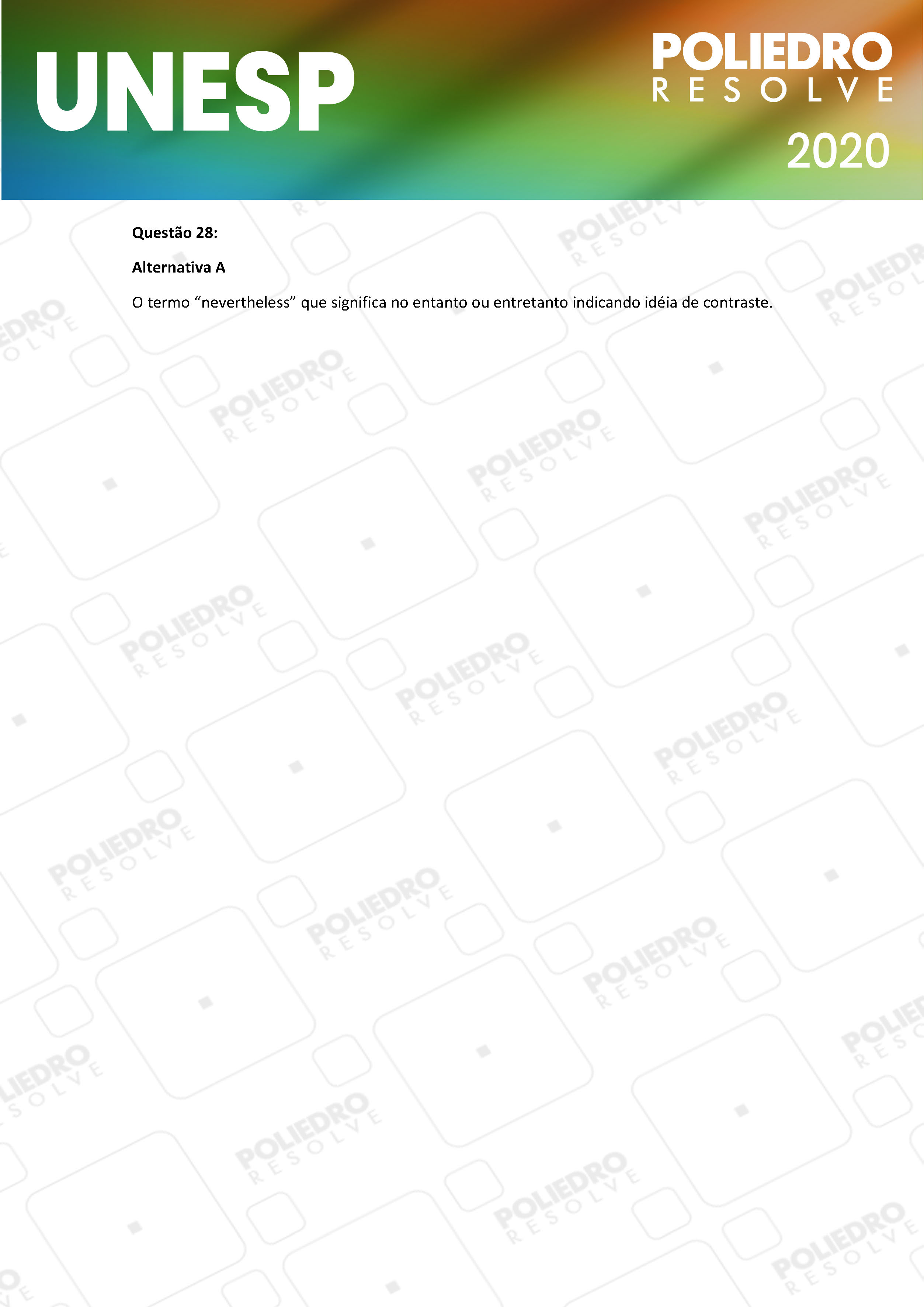 Questão 28 - 1ª Fase - UNESP 2020