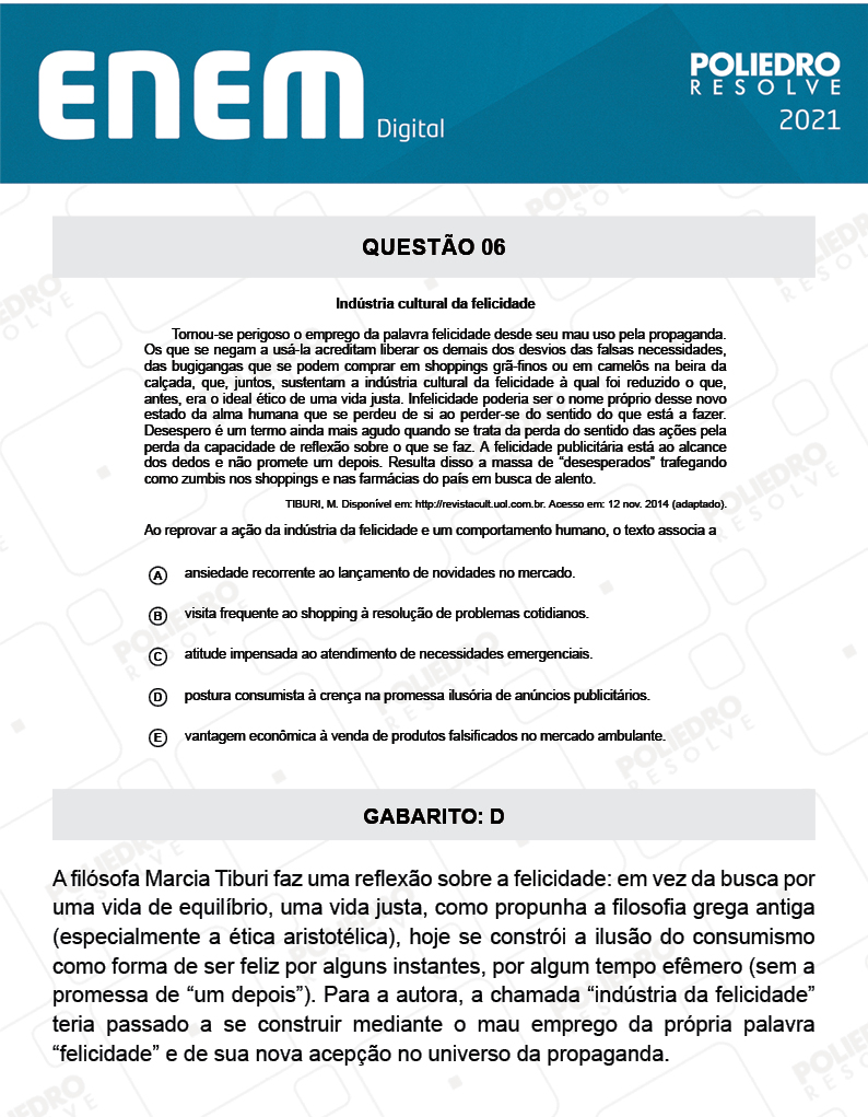 Questão 6 - 1º Dia - Prova Branca - Espanhol - ENEM DIGITAL 2020