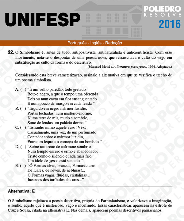 Questão 22 - Línguas - UNIFESP 2016