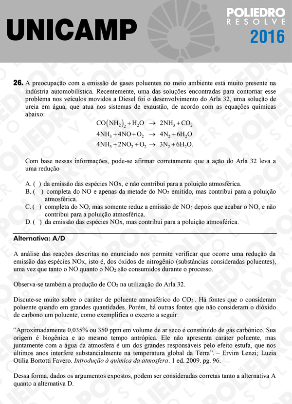 Questão 26 - 1ª Fase - UNICAMP 2016