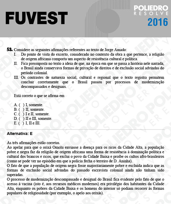 Questão 53 - 1ª Fase - FUVEST 2016