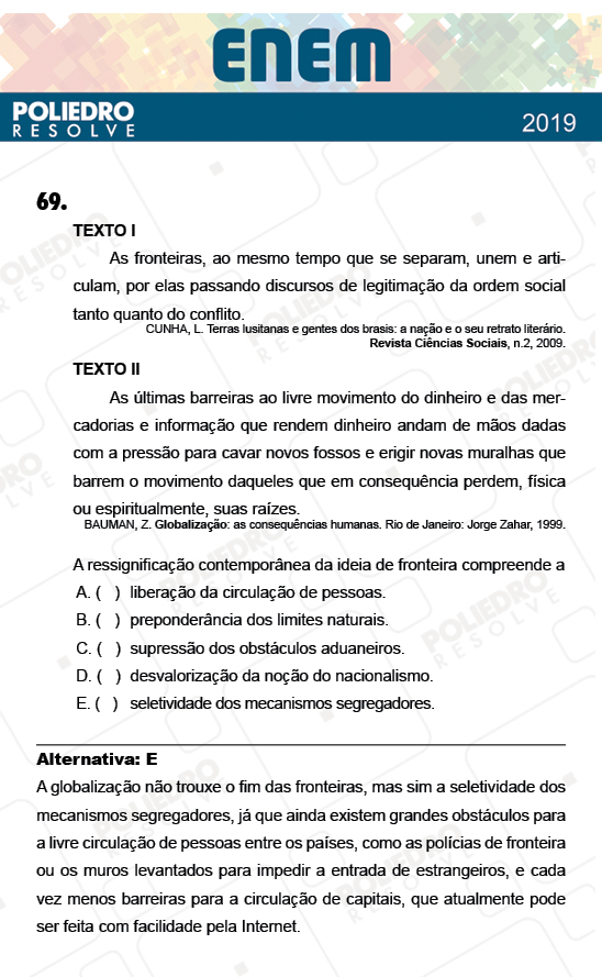 Questão 69 - 1º Dia - Prova BRANCA - ENEM 2018