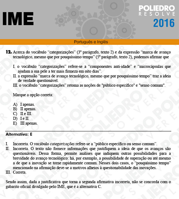 Questão 12 - Português e Inglês - IME 2016