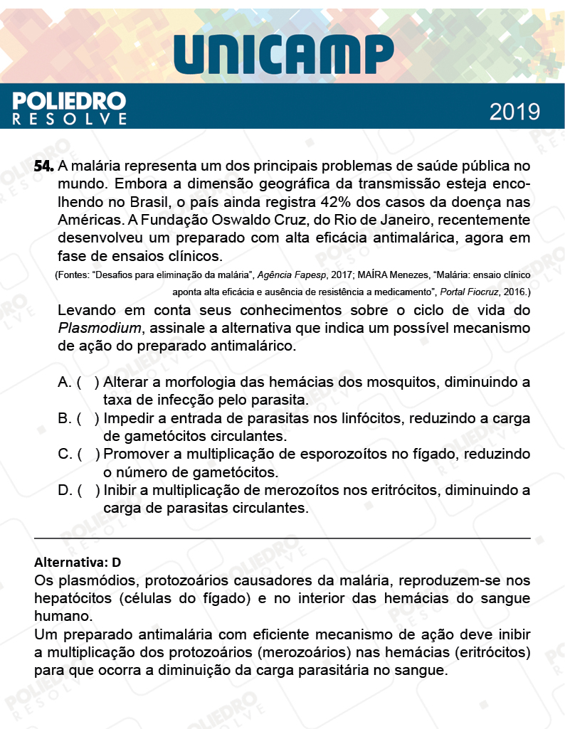 Questão 54 - 1ª Fase - PROVA Q e X - UNICAMP 2019