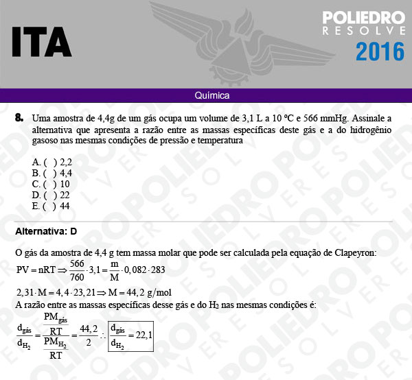 Questão 8 - Química - ITA 2016