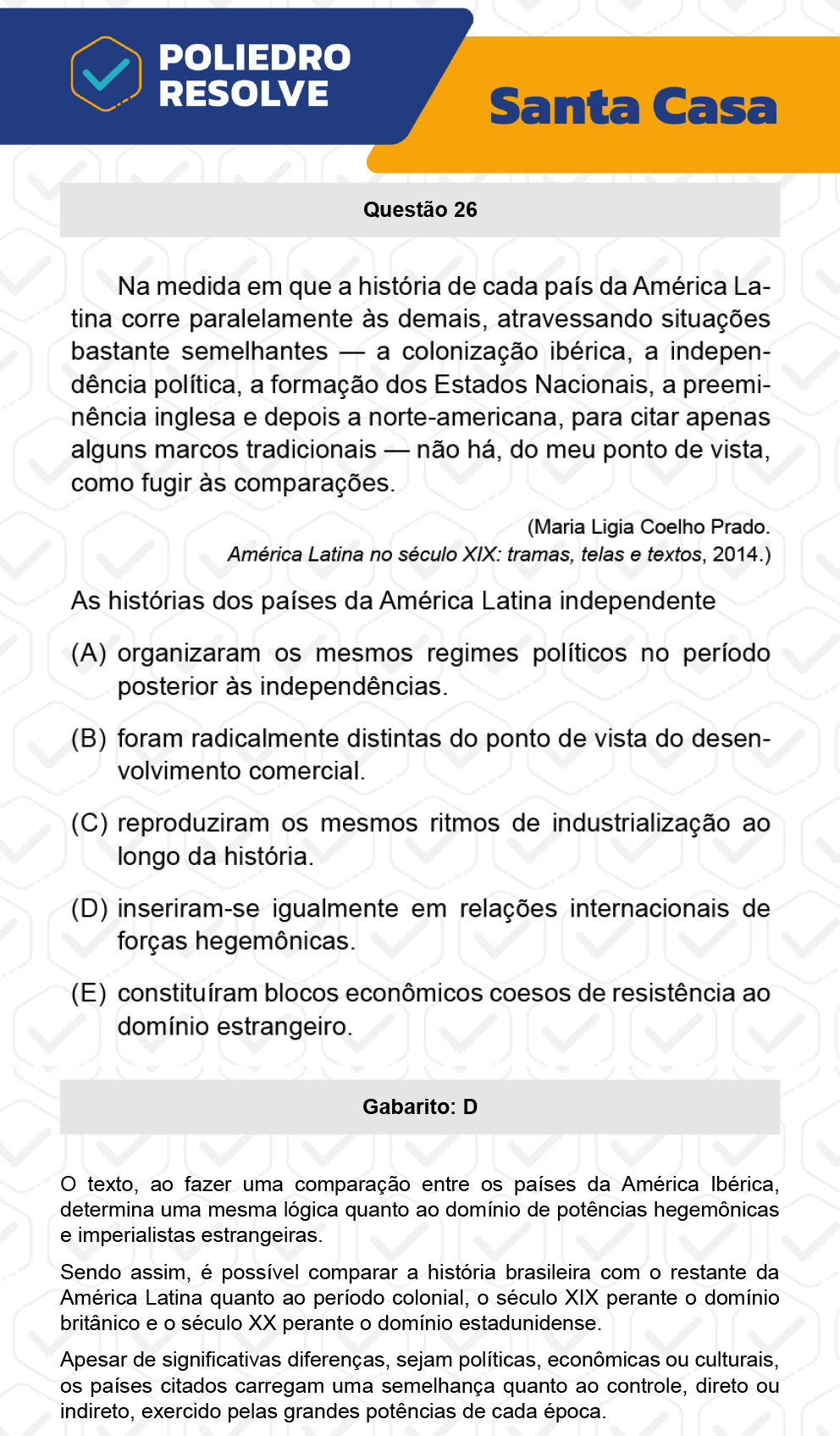 Questão 26 - 1º Dia - SANTA CASA 2023