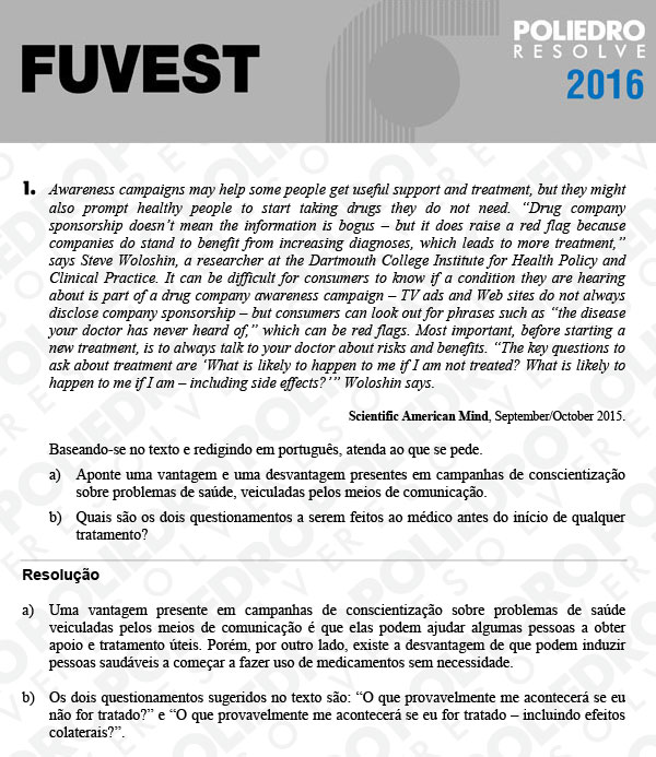 Dissertação 1 - 2ª Fase - 2º Dia - FUVEST 2016