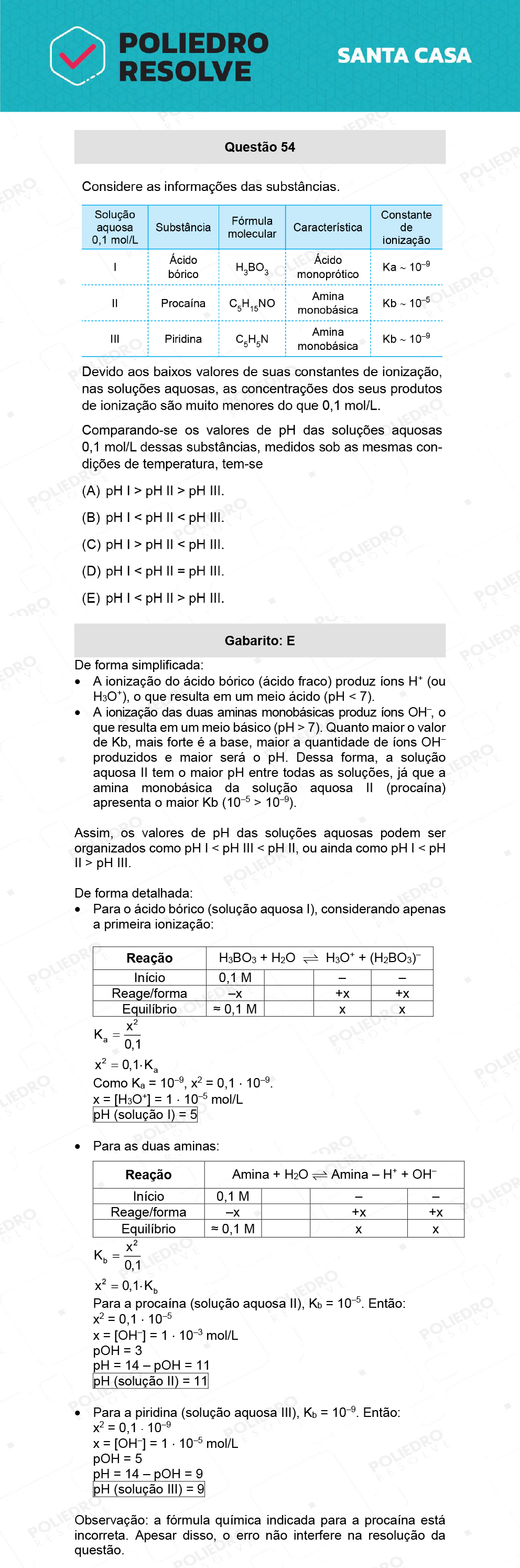 Questão 54 - 1º Dia - SANTA CASA 2022