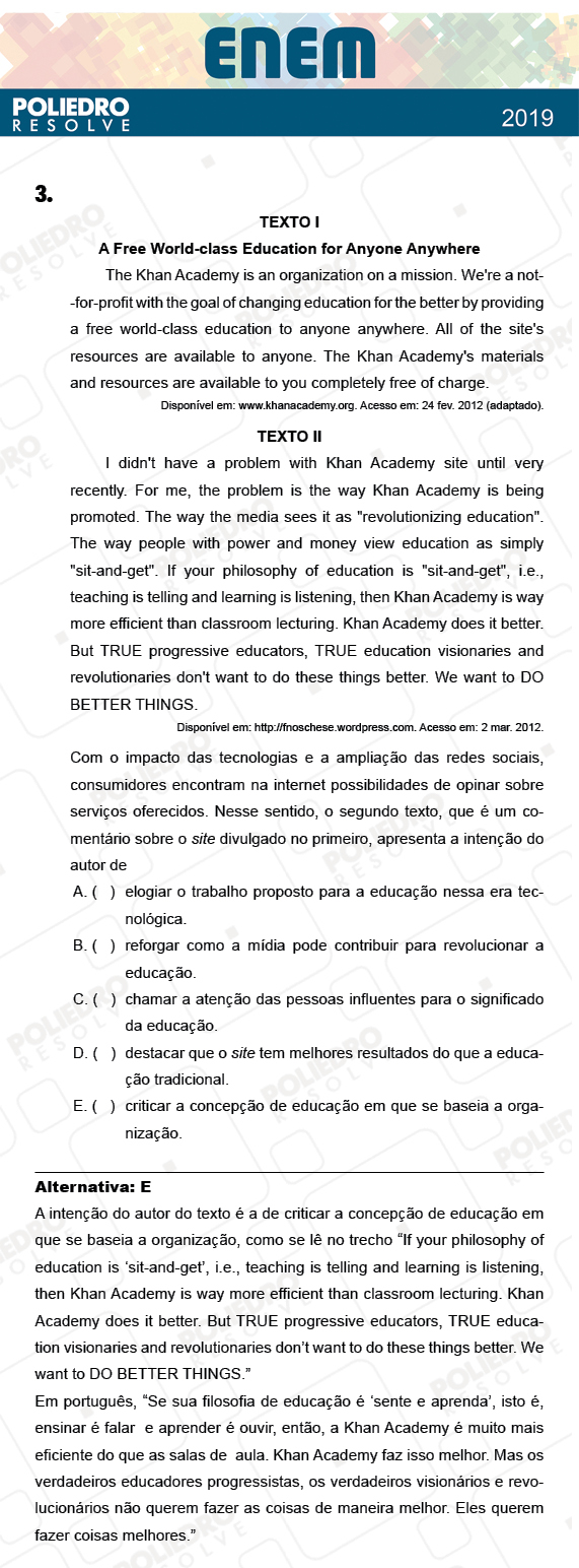 Questão 3 - 1º Dia - Prova AMARELA - ENEM 2018