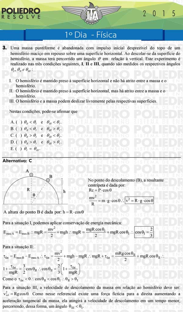 Questão 3 - Física - ITA 2015