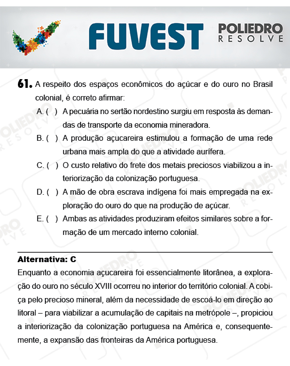 Questão 61 - 1ª Fase - PROVA V - FUVEST 2018