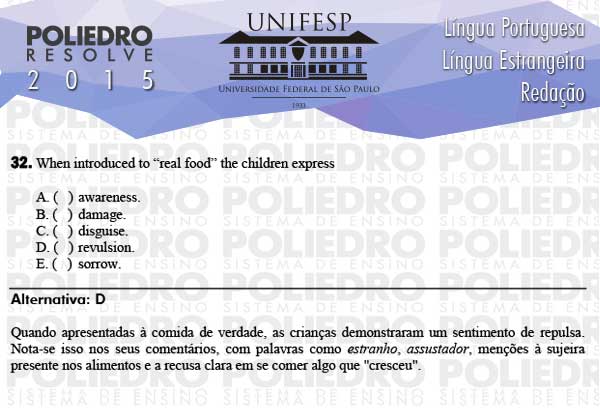 Questão 32 - Línguas - UNIFESP 2015