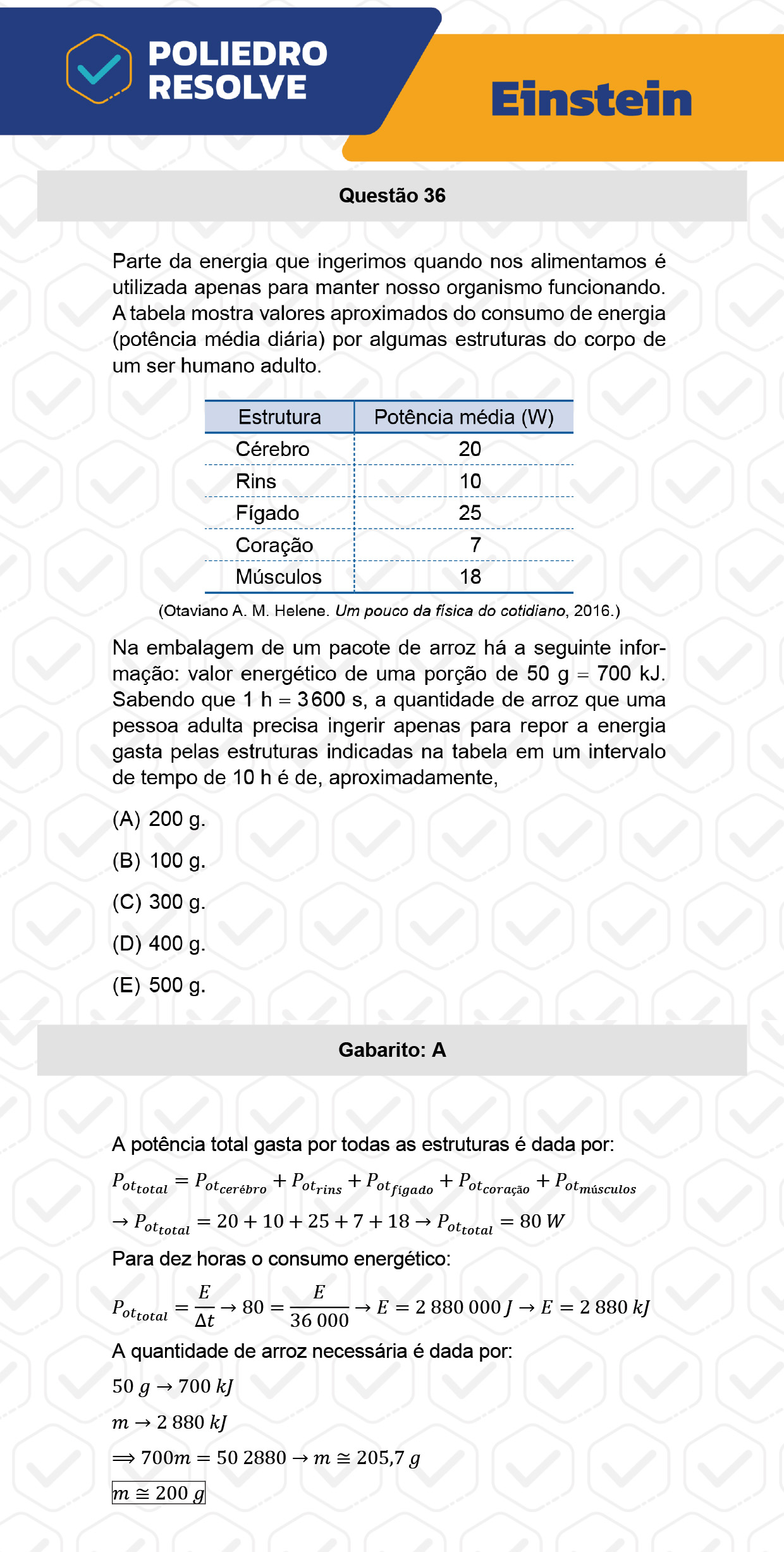 Questão 36 - Fase única - EINSTEIN 2023