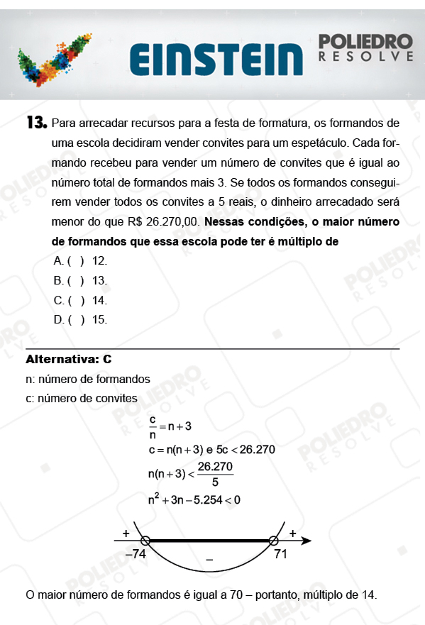 Questão 13 - 1ª FASE - EINSTEIN 2018