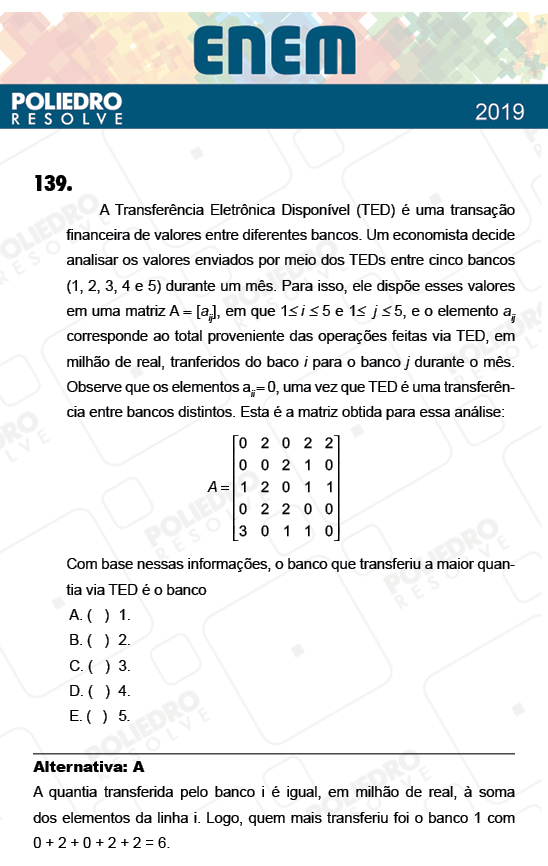 Questão 139 - 2º Dia - Prova CINZA - ENEM 2018