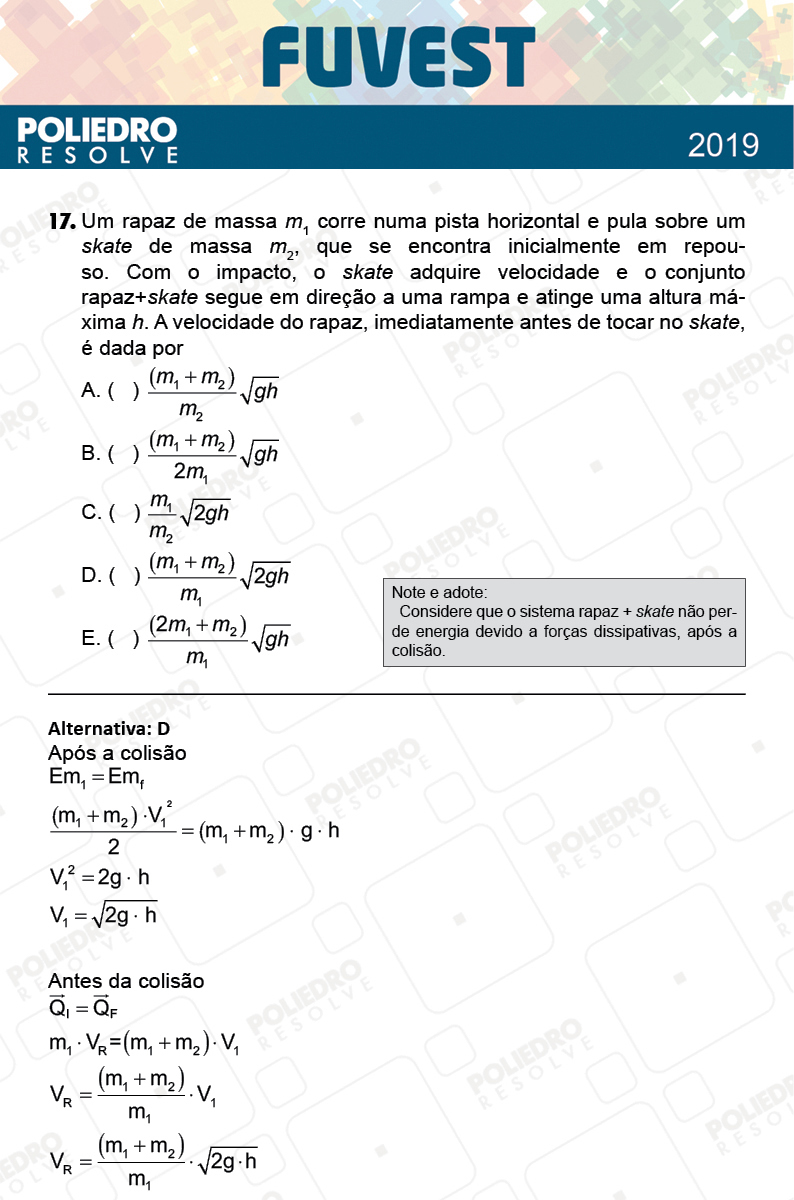 Questão 17 - 1ª Fase - Prova V - FUVEST 2019