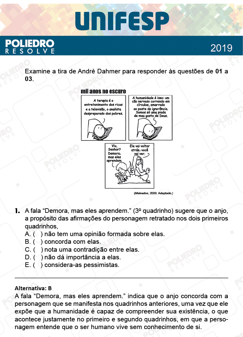 Questão 1 - Fase única - 1º Dia - UNIFESP 2019