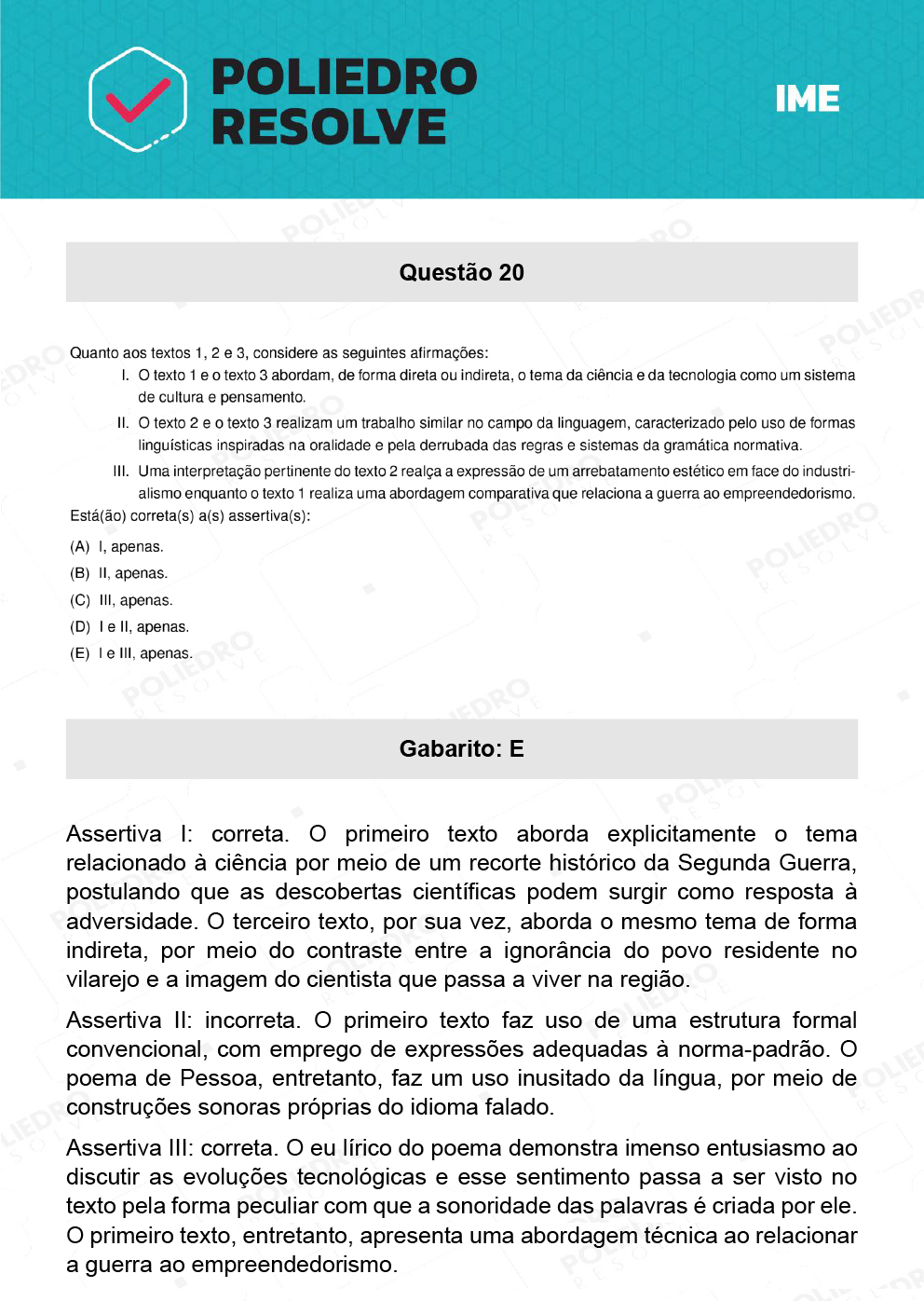 Questão 20 - 2ª Fase - Português/Inglês - IME 2022