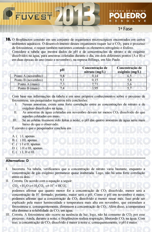 Questão 10 - 1ª Fase - FUVEST 2013