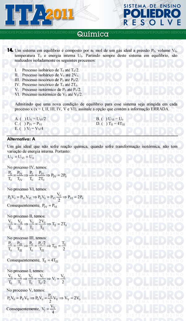 Questão 14 - Química - ITA 2011