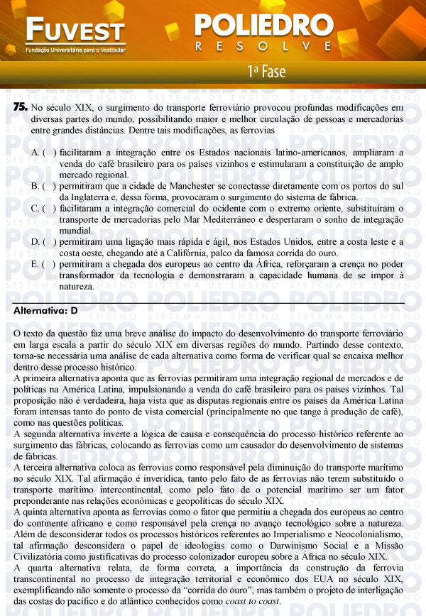 Questão 75 - 1ª Fase - FUVEST 2012
