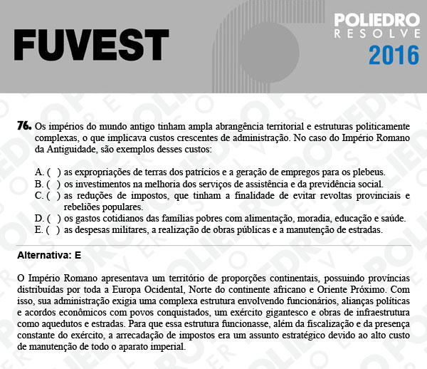 Questão 76 - 1ª Fase - FUVEST 2016